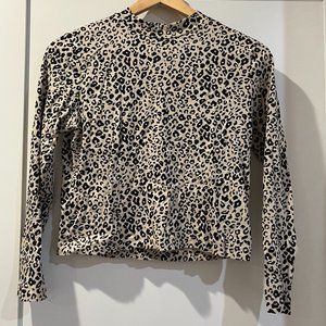 Sandy Liang Leopard Mock Neck Long Sleeve Shirt - Size 2